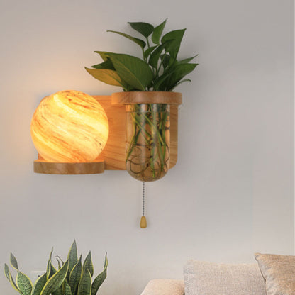 Modern Minimalist Creative Oak Glass Planet 1-Light Wall Sconce Lamp