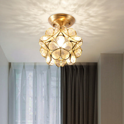 Modern Art Deco Petal Bubble Glass Shade Brass Frame 1-Light Semi-Flush Mount Ceiling Light For Living Room