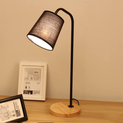 Simple Fabric Cone Shade Wood Base 1-Light Table Lamp