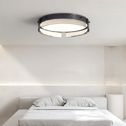 Modern Minimalist Black Round Drum Glass Copper LED Flush Mount Ceiling Light