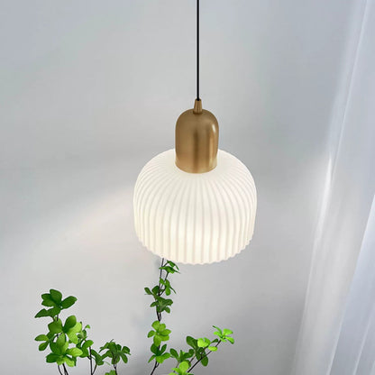 Traditional Japanese Copper Ceramic Hemispheric 1-Light Pendant Light For Dining Room