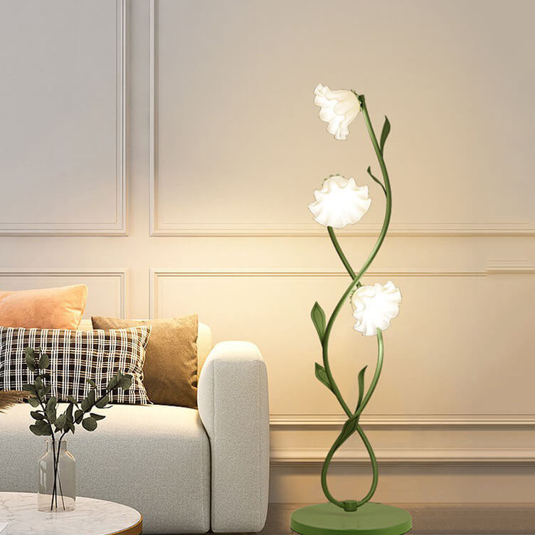 French Light Luxury Flower Glass Hardware Base 2/3-Light Standing Floor Lamp