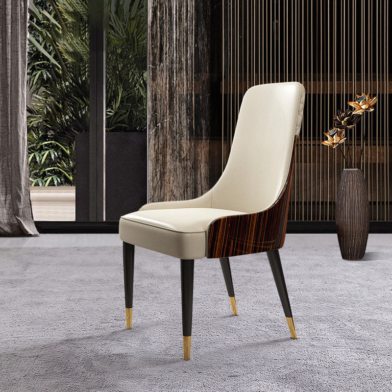 Contemporary Nordic Microfiber Leather Wood Stainless Steel Sponge Dining Chair Backrest Armrest For Dining Room