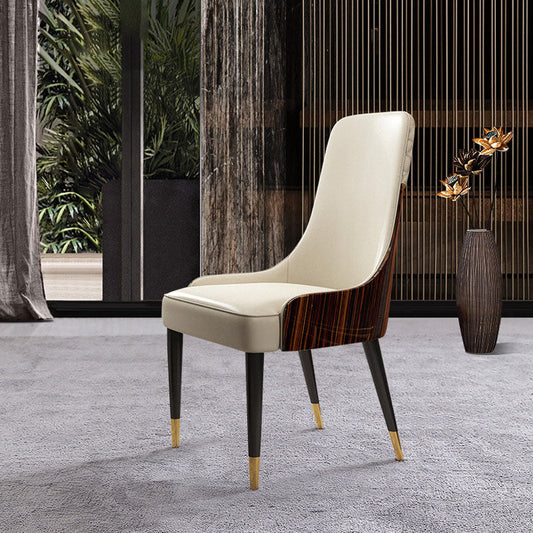 Contemporary Nordic Microfiber Leather Wood Stainless Steel Sponge Dining Chair Backrest Armrest For Dining Room