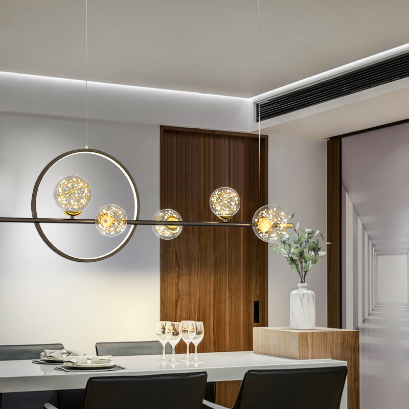 ثريا جزيرة LED دائرية طويلة من السيليكون والزجاج بتصميم عصري بسيط لغرفة الطعام