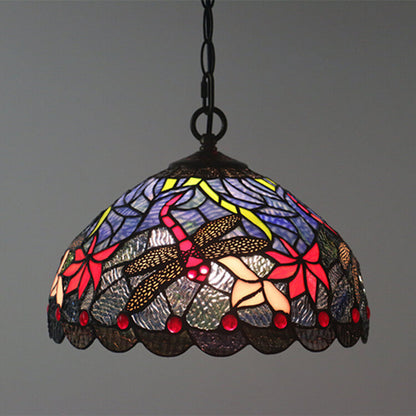 Tiffany Vintage Butterfly Stained Glass Dome 1-Light Pendant Light