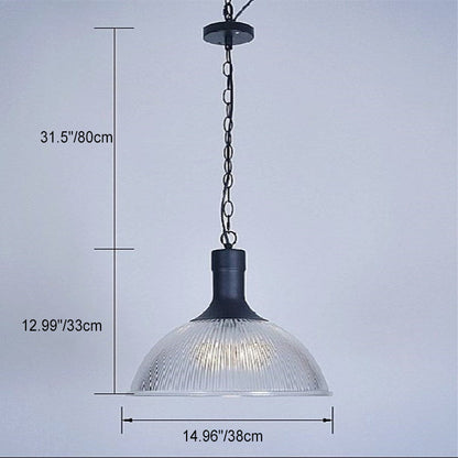Contemporary Industrial Iron Vertical Ribbed Glass Semicircle 1-Light Pendant Light For Dining Room