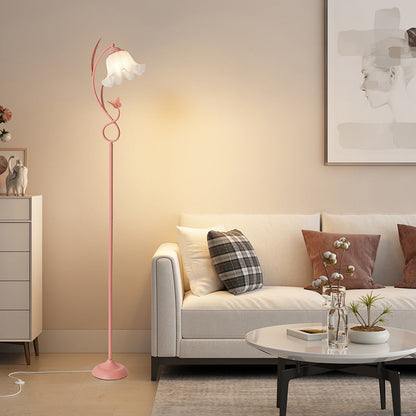 Modern Minimalist Floral Iron Acrylic 1-Light Standing Floor Lamp For Living Room