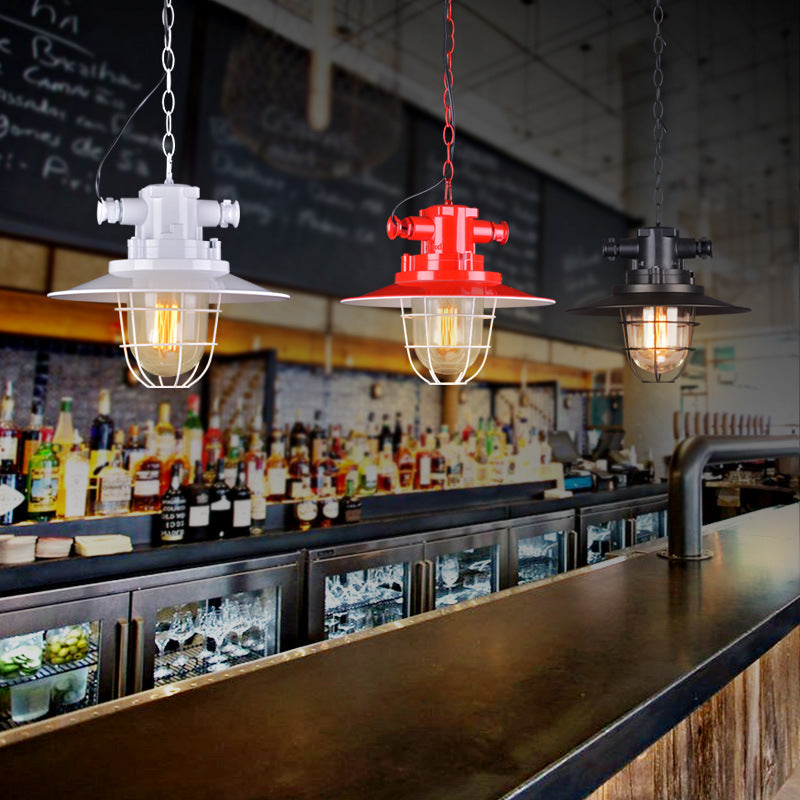 Contemporary Industrial Iron Pot Lid Glass Shade 1-Light Pendant Light For Dining Room