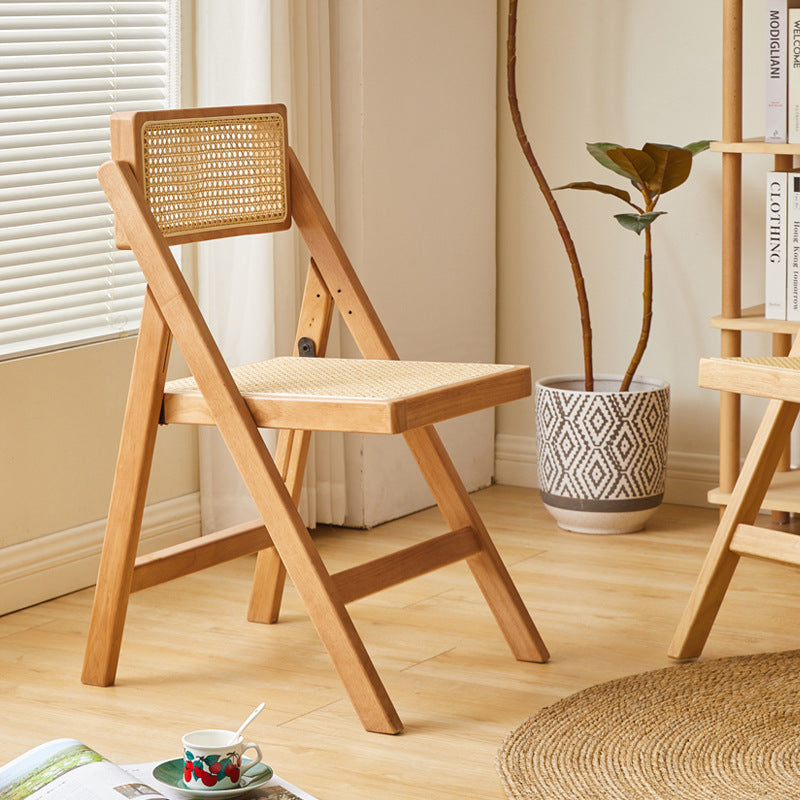 Traditional Vintage Square Rattan Rubberwood Dining Chair Backrest For Dining Room