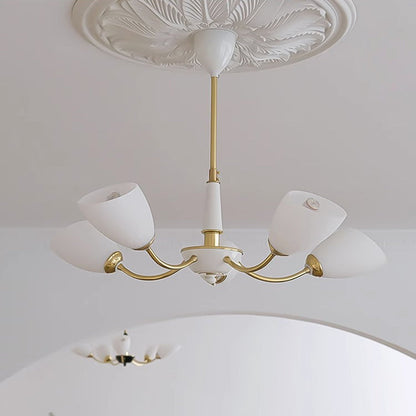 Contemporary Vintage Cream Branch Flower Brass Glass 3/5/8 Light Chandelier For Living Room