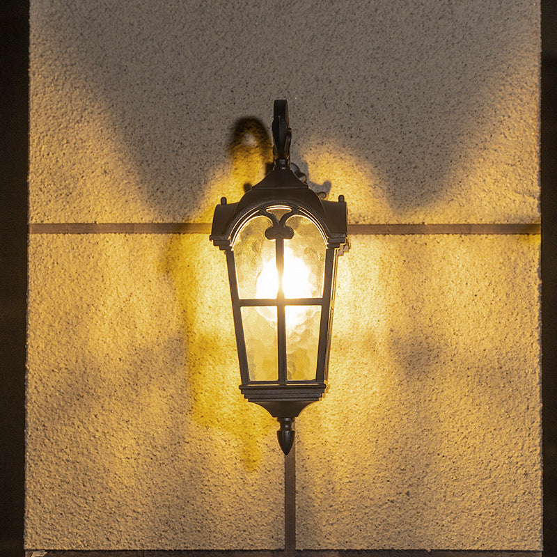 Traditional European Quadrilateral Window Shape Aluminum Glass 1-Light Wall Sconce Lamp For Outdoor Patio