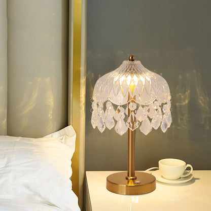 Modern Luxury Crystal Glass Umbrella USB LED Table Lamp