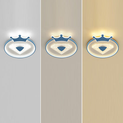 Modern Art Deco Crown Diamond Round Acrylic Iron LED Flush Mount Ceiling Light For Bedroom