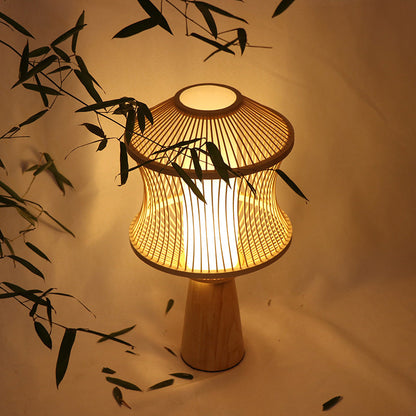 Japanese Bamboo Weaving Geometric Cage Column 1-Light Table Lamp