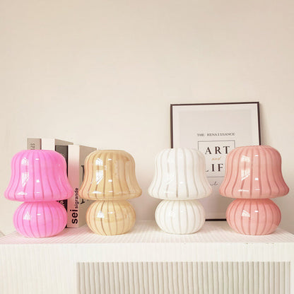 French Cream Handmade Glass Mushroom 1-Light Table Lamp