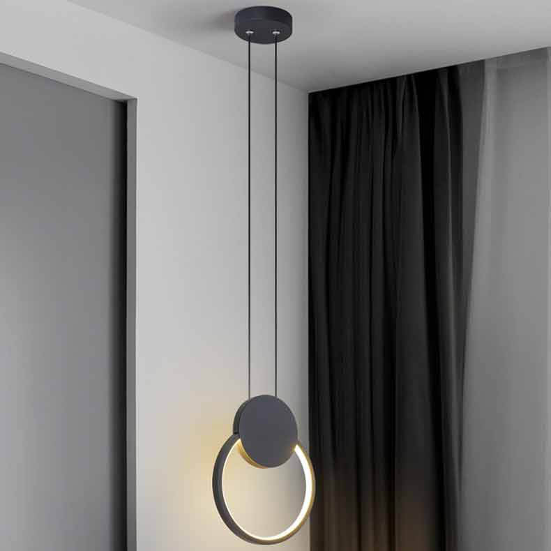 مصباح LED دائري هندسي من الحديد بتصميم بسيط وعصري لغرفة النوم 