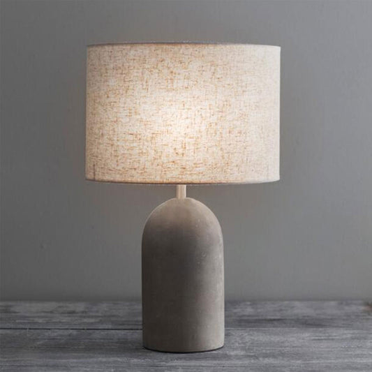 Industrial Gray Fabric Cement Column Base 1-Light LED Table Lamp