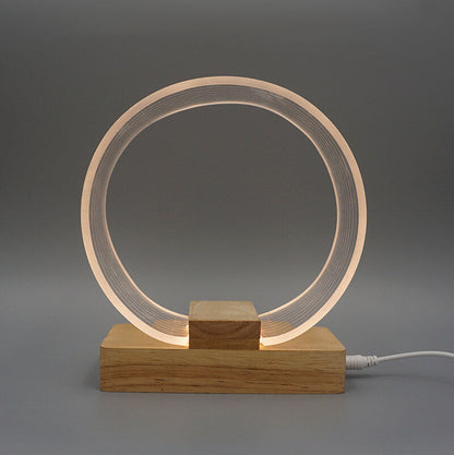 Nordic Minimalist High Translucent Acrylic Circle Ring Beech Wood Base LED Table Lamp