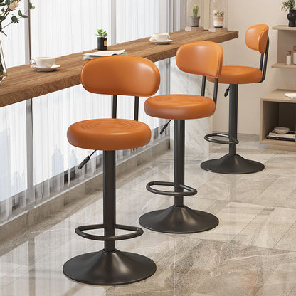 Contemporary Luxury Round Faux Leather Upholstered Swivel Bar Stool Height Adjustable Footrest For Dining Room