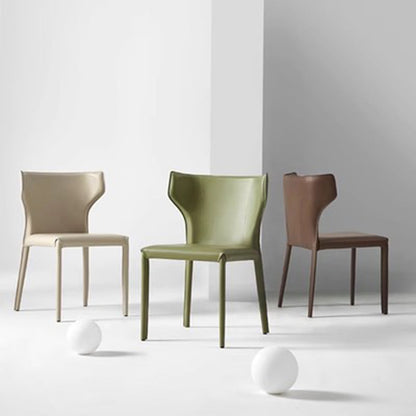 Modern Minimalist Square Artificial Leather Carbon Steel Frame Dining Chair Wing Back Armless For Dining Room