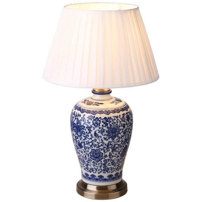 Traditional Chinese Ceramic Vase Cone Fabric 1-Light Table Lamp For Home Office