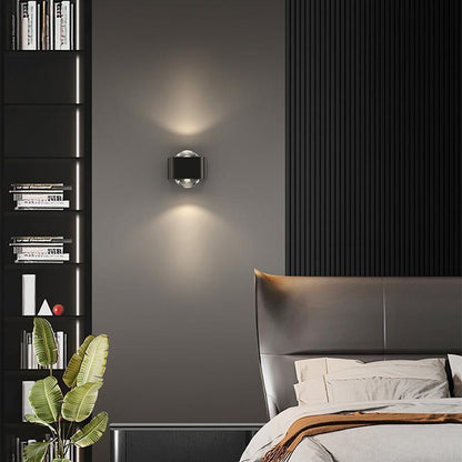 Modern Minimalist Copper Rounded Cuboid Up And Down Luminous LED Wall Sconce Lamp For Bedroom