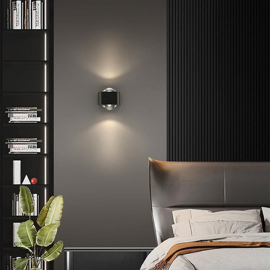 Modern Minimalist Copper Rounded Cuboid Up And Down Luminous LED Wall Sconce Lamp For Bedroom