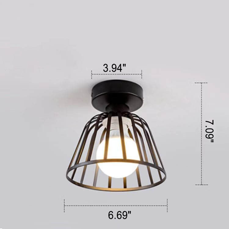 Vintage Iron Cone Cage 1-Light Semi-Flush Mount Ceiling Light