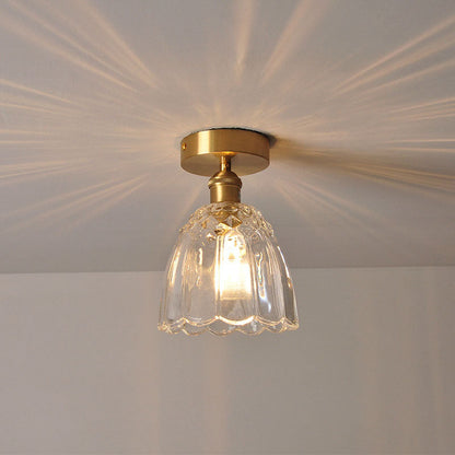 European Light Luxury Floral Glass Copper 1-Light Semi-Flush Mount Light