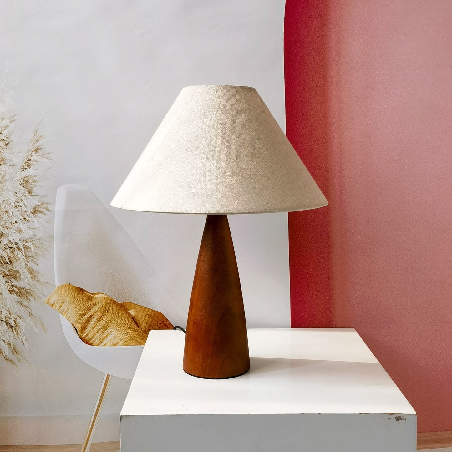 Vintage Minimalist Mushroom Solid Wood PVC Fabric 1-Light Table Lamp