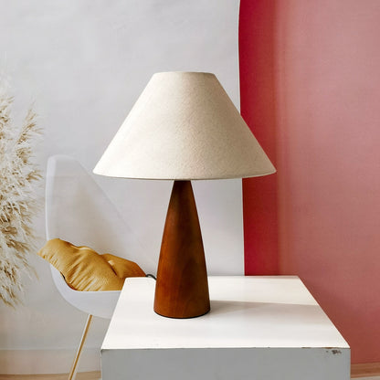 Vintage Minimalist Mushroom Solid Wood PVC Fabric 1-Light Table Lamp