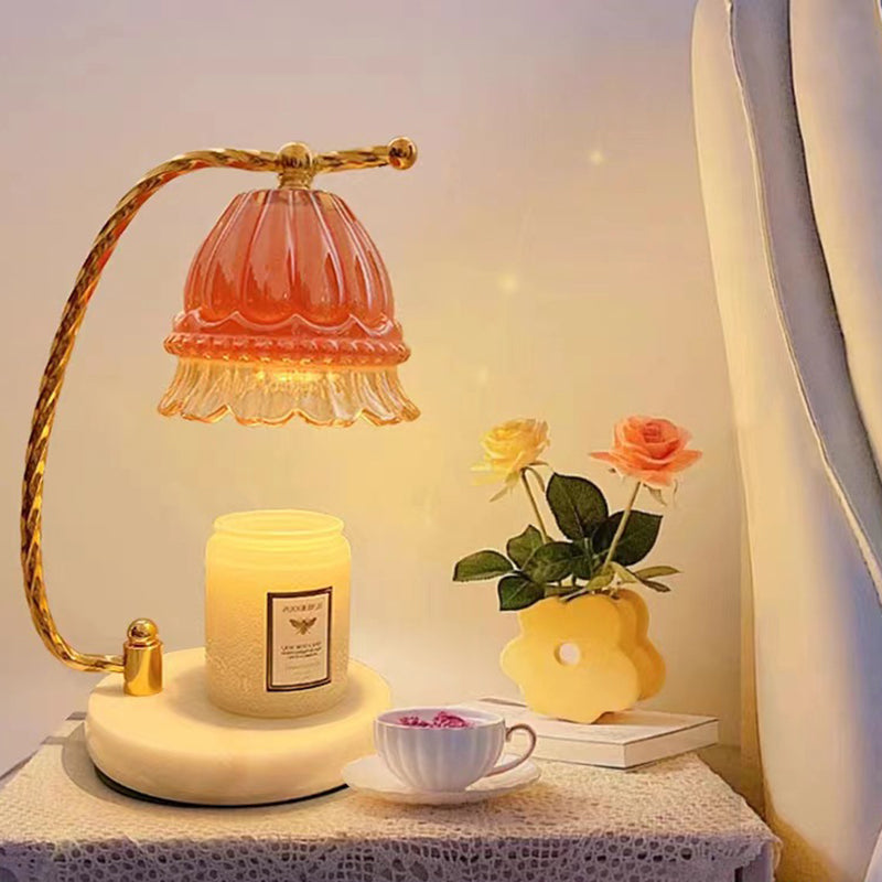 Contemporary Scandinavian Floral Metal Glass 1-Light Aroma Melt Wax Table Lamp For Bedroom