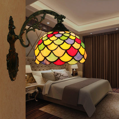 Tiffany European Scaled Stained Glass Dome 1-Light Wall Sconce Lamp
