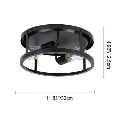 Industrial Vintage Iron Round Drum Hollow 2-Light Flush Mount Ceiling Light