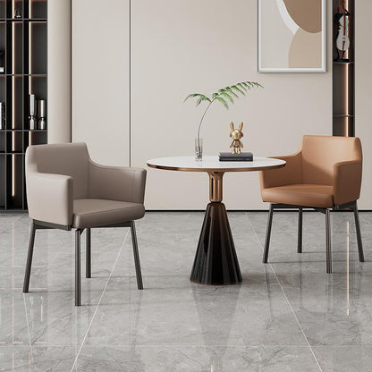 Modern Minimalist Square Upholstered Microfiber Leather Metal Dining Chair Backrest Armrest For Dining Room