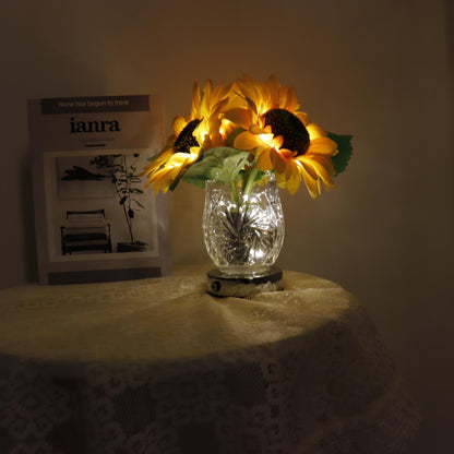 Modern Creative Sunflower Glass Vase LED USB Table Lamp