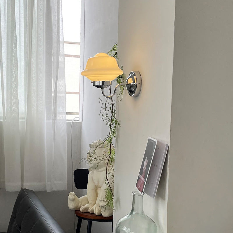 Contemporary Retro Round Clouds Iron Glass 1-Light Wall Sconce Lamp For Bedroom