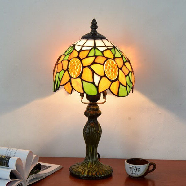 Tiffany Rustic Sunflower Stained Glass 1-Light Table Lamp