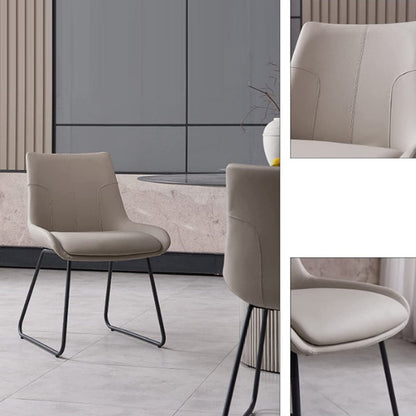 Contemporary Nordic Rectangular Upholstered Trapezoidal Base Faux Leather Metal Dining Chair Backrest For Dining Room