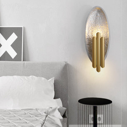 Contemporary Luxury Oval Gold Foil Texture Metal Tube 2-Light Wall Sconce Lamp For Dining Room
