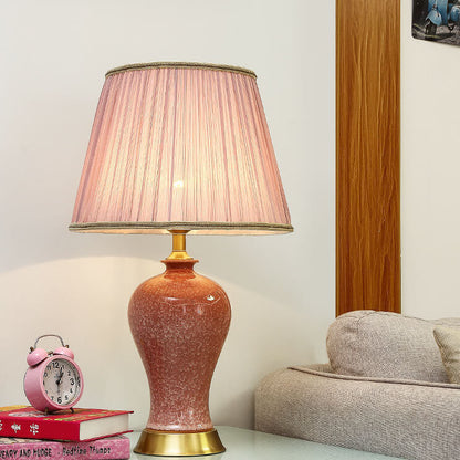 Traditional Chinese Fabric Shade Ceramic Vase Base 1-Light Table Lamp For Home Office