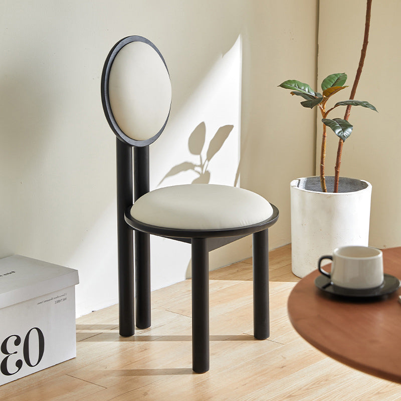 Traditional Vintage Round Upholstered PU Leather Lambswool Solid Wood Dining Chair Backrest For Dining Room