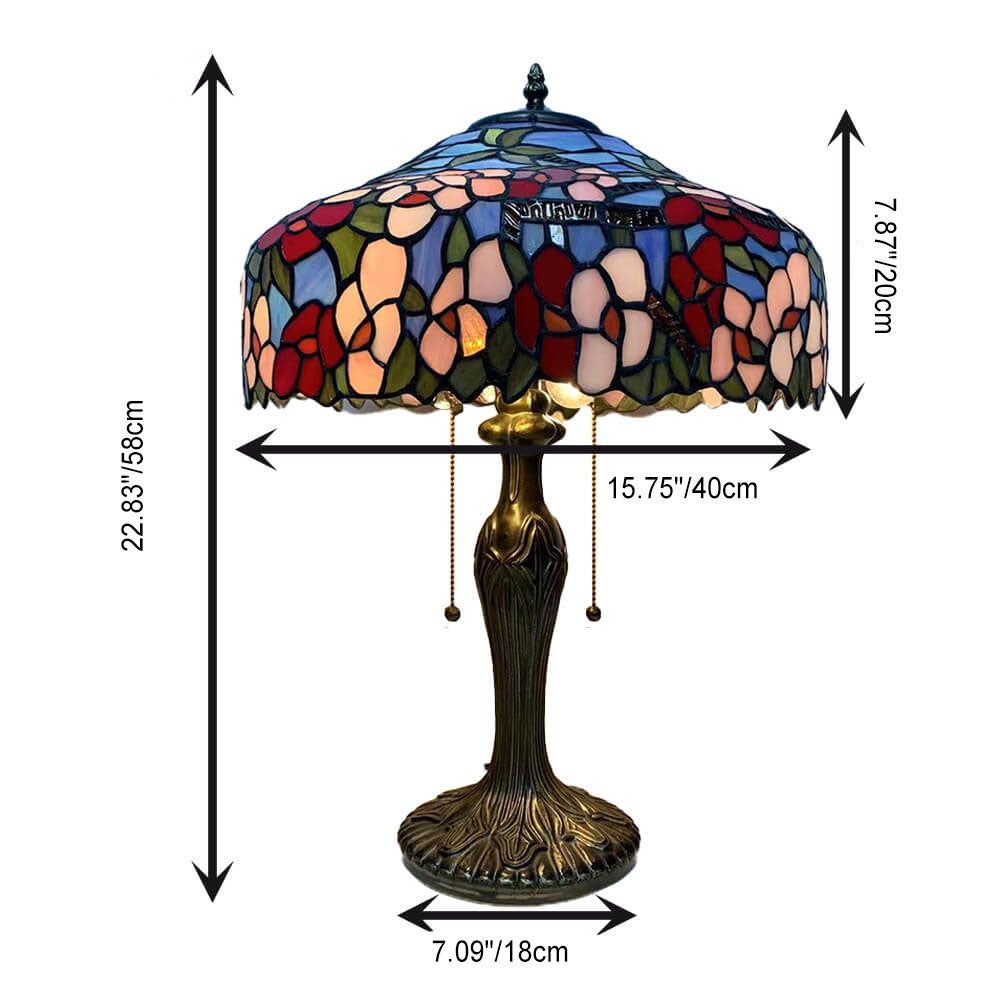 Vintage Tiffany Stained Glass Mediterranean Dome 1-Light Table Lamp