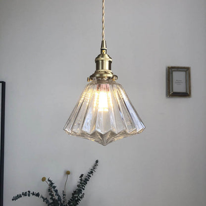 Modern Art Deco Brass Glass Diamond Shape 1-Light Pendant Light for Living Room