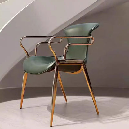 Contemporary Luxury Saddle Leather Carbon Steel Frame Dining Chair Backrest Armrest For Dining Room