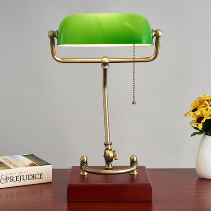 Traditional Vintage Curved Glass Solid Wood Base 1-Light Table Lamp For Study