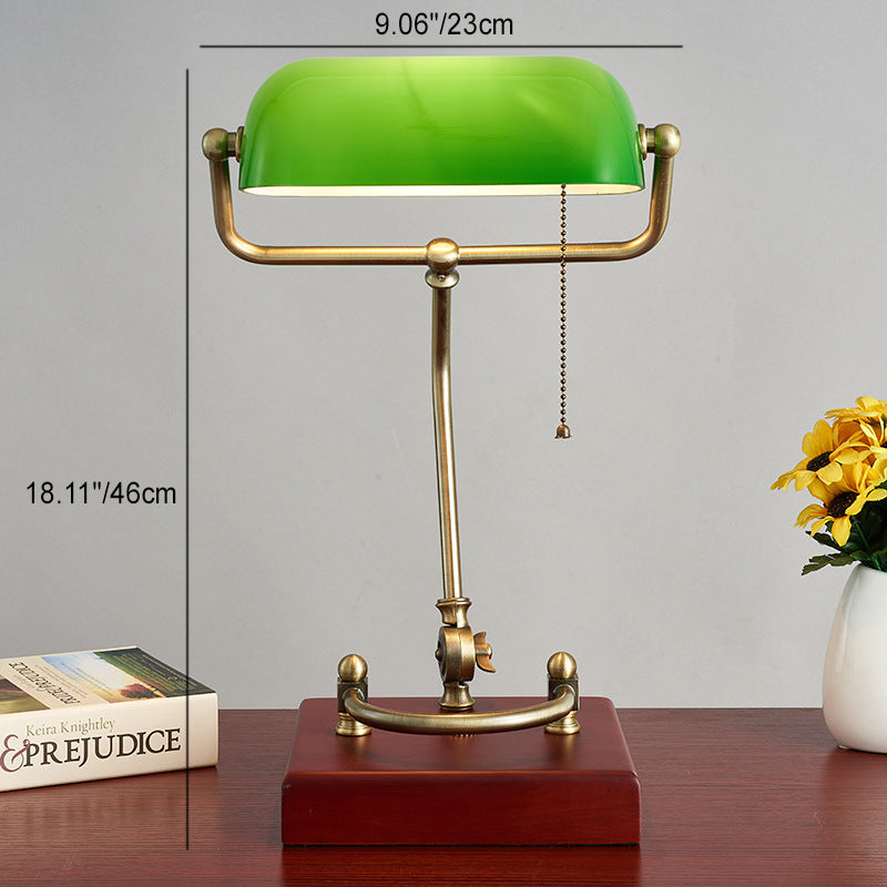 Traditional Vintage Curved Glass Solid Wood Base 1-Light Table Lamp For Study