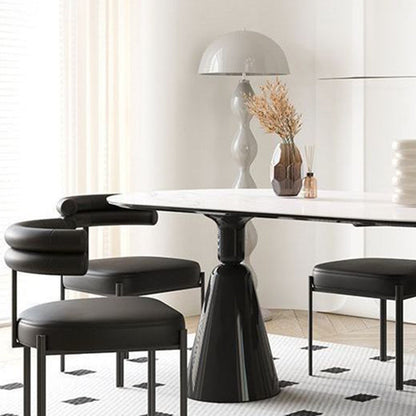 Contemporary Creative Half Arc Square Faux Leather Metal Dining Chair Backrest Armless For Dining Room