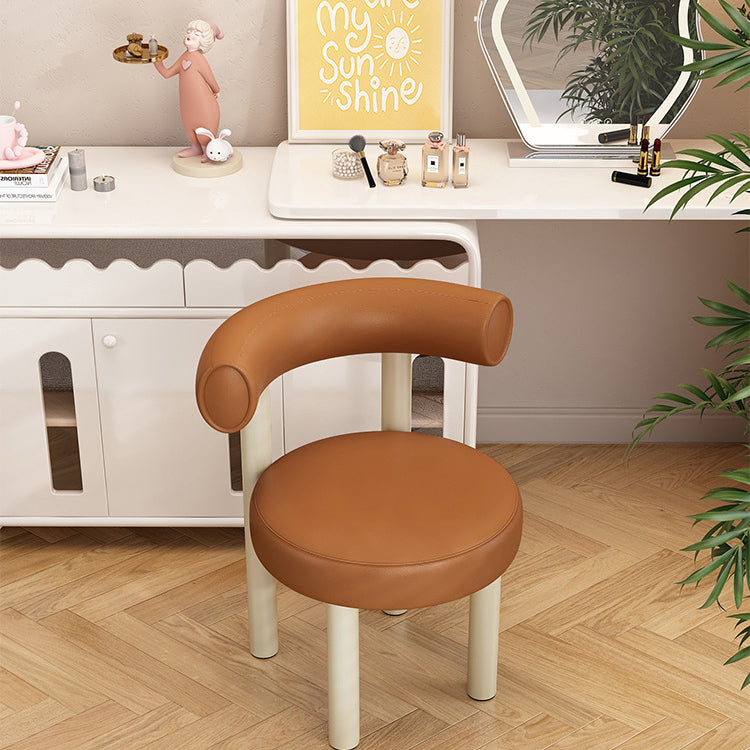 Contemporary Nordic Round Artificial Leather Iron Frame Vanity Stool Arc Back For Bedroom